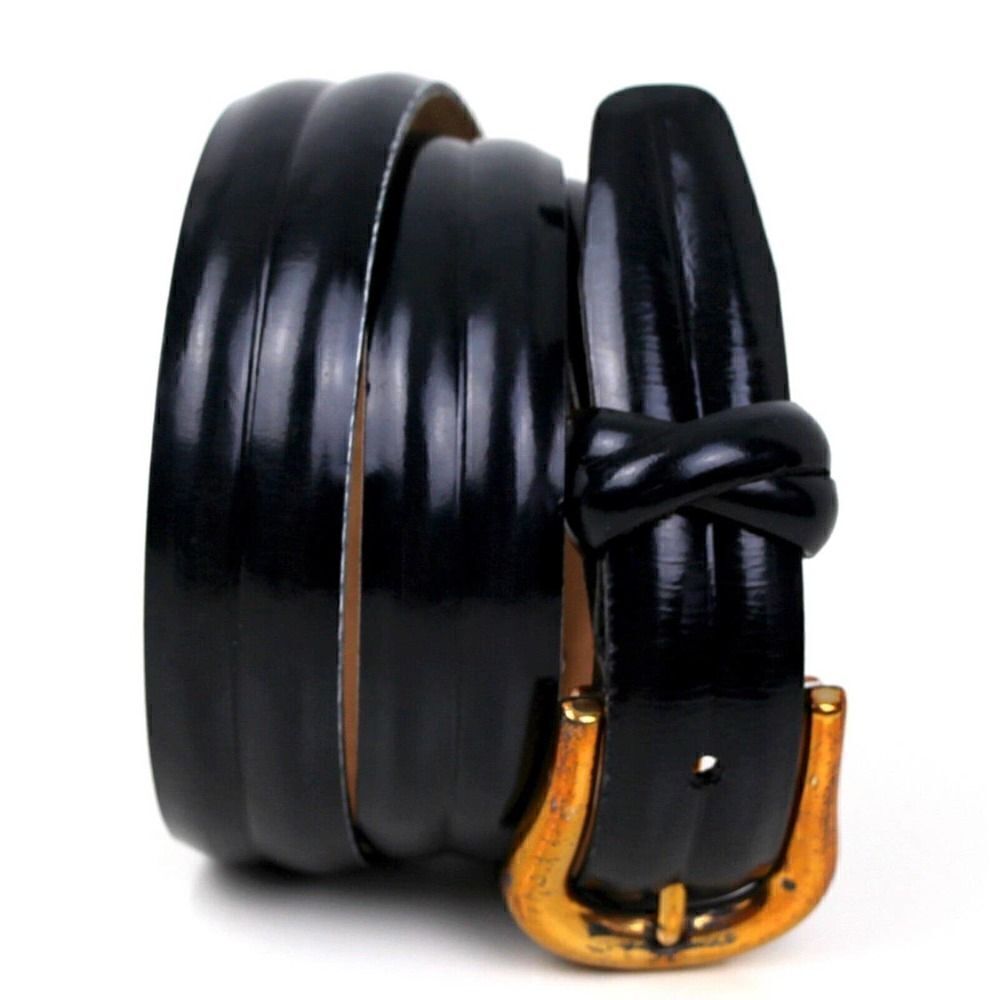 VTG BLACK GENUINE LEATHER 1 1/8"Wd CASUAL DRESS WOMEN'S BELT Sz L (A78